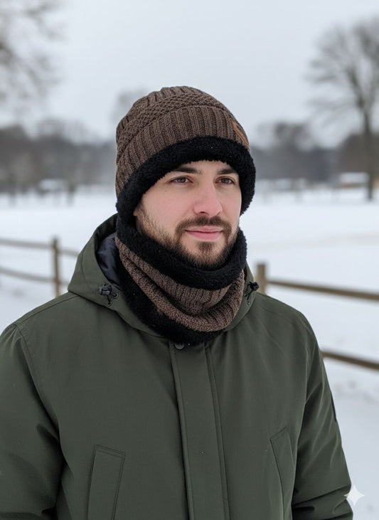 Beanie Wool Cap with Wool Neck Warmer Set